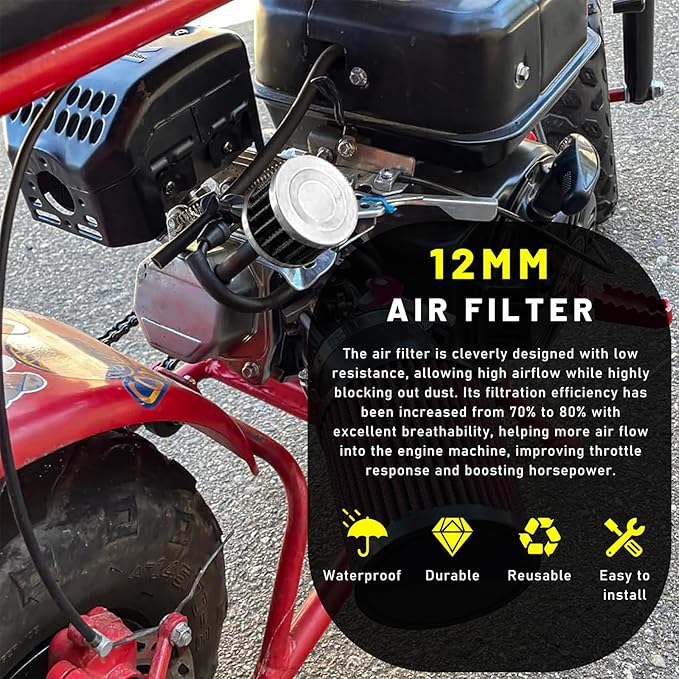 12mm Mini Air Filter, Universal Motor Cold Air Intake Filter Breather, Auto Turbo Vent Intake Filter Cleaner, Crankcase Breather Car Accessories for Motorcycle Engine Parts (Carbon Fiber)