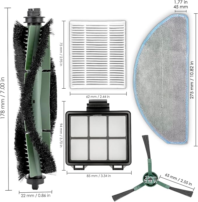 (11 Pack) Y0140 Q0520 Q0120 Replacement Parts for iRobot Roomba Vac Robot Vacuum 2 Essential Y0140 Y0110 Q011 Accessories, 1 Roller, 2 Mop Pads, 2 HEPA Filters, 2 Pre Filters 4 Side Brushes