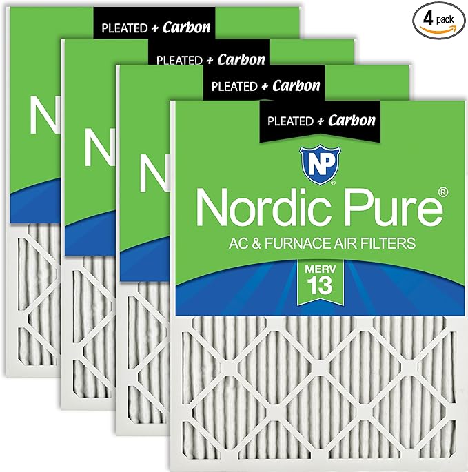 Nordic Pure 18x25x1 (Actual Size: 17 1/2 x 24 1/2 x 3/4) Pleated Air Filters MERV 13 Plus Carbon 4 Pack