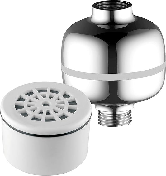 Advanced High Intensity Super Compact Universal Shower Filter with Replaceable Enriched KDF Shower Filter Cartridge by Hotel Spa AquaCare. Use with Any Shower Head, Handshower Or 3-Way Shower Combo