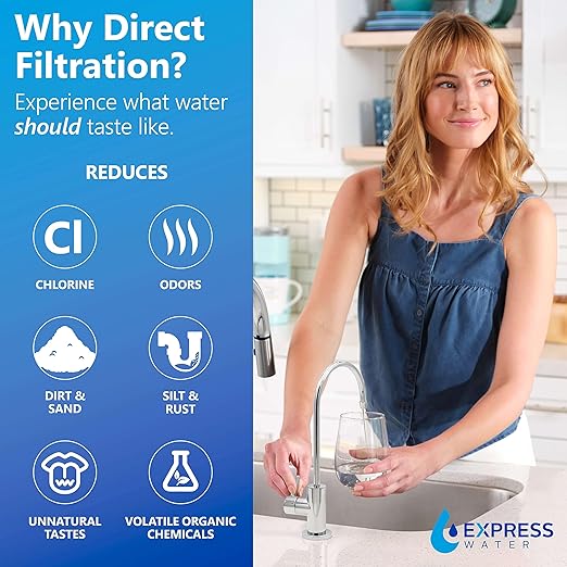 Express Water Direct Water Filtration System – 3 Stage Direct Water Filter System with Chrome Faucet – Under Sink Water Filter – Sediment, Activated Carbon Block, and Granular Activated Carbon Filters