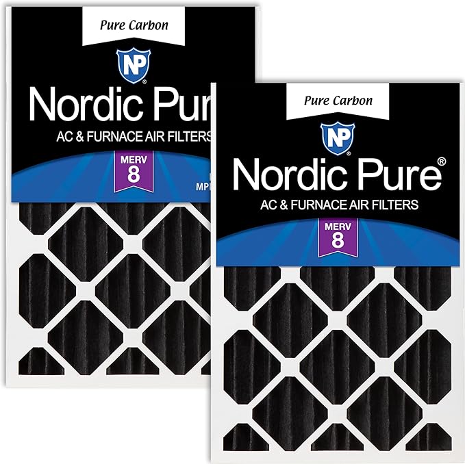 Nordic Pure 20x25x4 (Actual Size: 19 1/2 x 24 1/2 x 3 5/8) Pure Carbon Pleated Odor Reduction Merv 8 Furnace Filters 2 Pack