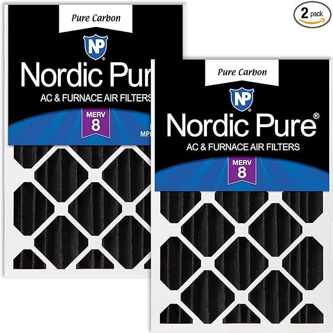 Nordic Pure 16x20x4 (Actual Size: 15 1/2 x 19 1/2 x 3 5/8) Pure Carbon Pleated Odor Reduction Merv 8 Furnace Filters 2 Pack