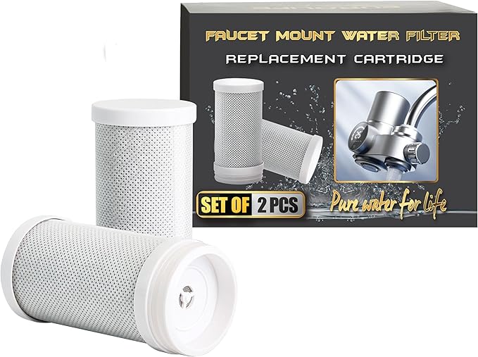 Faucet Mount Replacement Filter Cartridge, Compatible with Faucet Water Filter Systems, 2-Pack, 7-Stage High Efficiency Filtration, Easy Installation, BPA Free