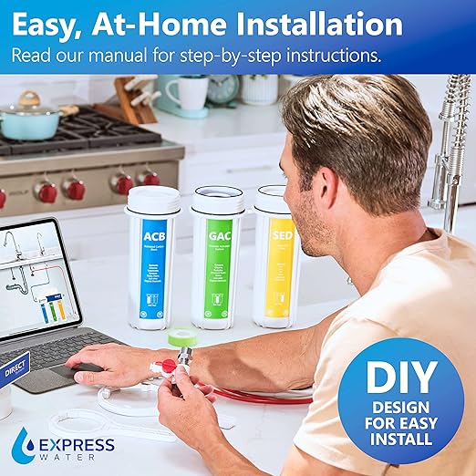 Express Water Direct Water Filtration System – 3 Stage Direct Water Filter System with Chrome Faucet – Under Sink Water Filter – Sediment, Activated Carbon Block, and Granular Activated Carbon Filters
