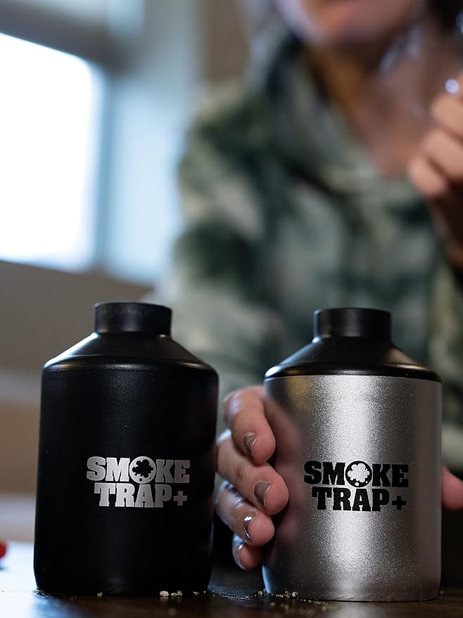 Smoke Trap + | Personal Air Filter (Sploof) - ECO Replaceable Filters - Long Lasting Smoke Filter 500+ Uses with Easy Exhale - Filters Have Zero Plastic Waste - (Silver)