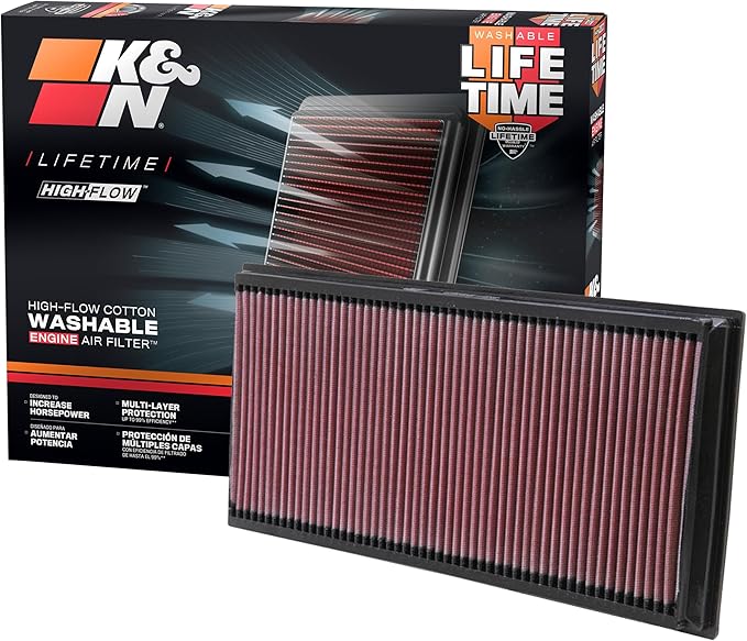 K&N High-Flow Original Lifetime Engine Air Filter: Increase Power:Premium, Washable: Compatible with 2002-2019 Audi/Land Rover/Porsche/Volkswagen: Q7, TT, Range Rover, Canyenne, Jetta, Touareg,33-2857