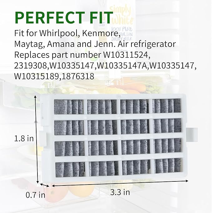3-Pack W10311524 Refrigerator Air Filter Replacement - Compatible with Whirlpool, Kenmore Fresh Flow, Maytag, KitchenAid - Replaces AIR1, W10346771A Produce Preserver - Odor Eliminator