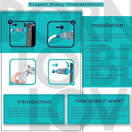 Inline Filter for Dishwashers – Hard Water Softener & Descaler | Prevents Scale, Rust, Sediment | Easy DIY Tap Inlet Installation | 3/4" MNPT - FNPT Thread | 1 Unit