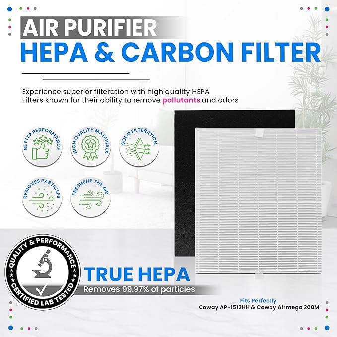 Bagean AP-1512HH Filter Compatible with Coway Airmega AP-1512HH & 200M Air Purifier - Fit Coway Filter Replacement - H13 True HEPA Filters Removes 99.97% particles Freshens the Air (1 HEPA + 2 Carbon)