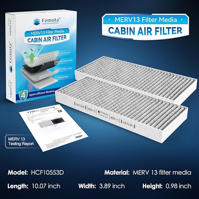Certified MERV 13 Cabin Air Filter with Activated Carbon, CF10553 (CP553) for Nissan Frontier, NV1500, NV2500, NV3500, Pathfinder, Xterra, Suzuki Equator