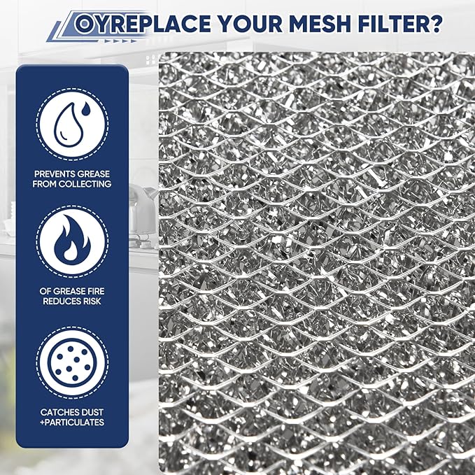 Range hood Filter with Light Lens Replacement Compatible with Air-O hoods 1200 and other brands, Exact Range Hood Aluminum Lens Grease Filters 11 x 12 x 3/8 Inches (2 Pack)