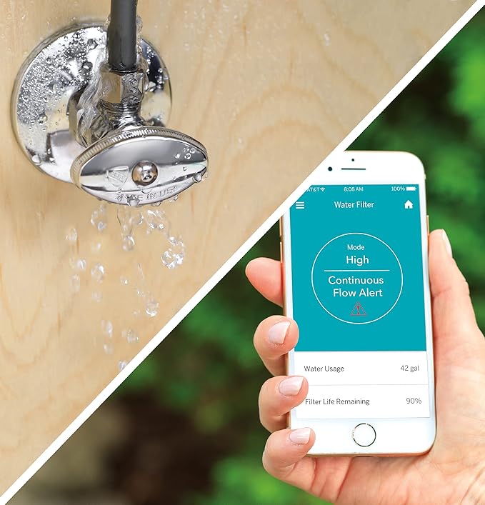 GE Smart Whole House Leak Detection Water Filtration System | Reduces Sediment, Rust & More | Install Kit Included | Filter Not Included | Replace Filter (FTHPM, FTHTM, FTHLM) Every 3 Months | GXWH70M