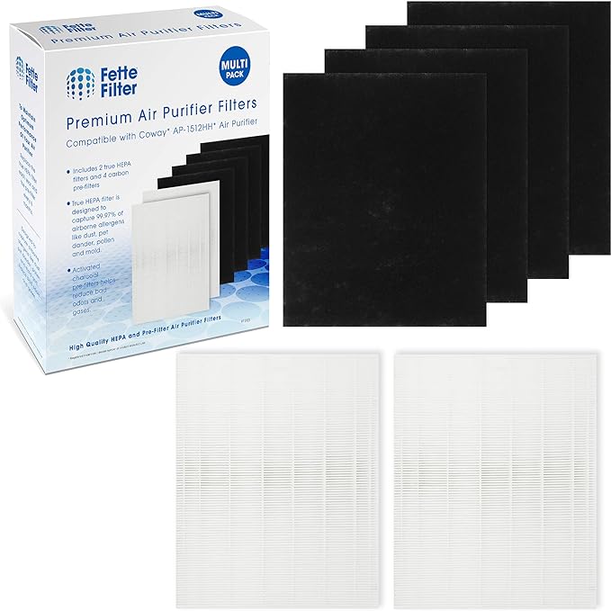 Fette Filter - 2 Hepa with 4 Pre Filter 200M / AP-1512HH Premium H13 True Hepa Filter Set Compaible with Coway AP-1512HH AP1512HH AP-1512HH-FP Airmega 200M AP-1518R 200M(W) # 3304899