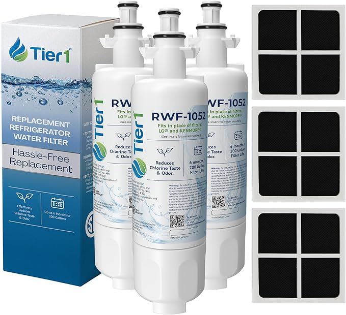 Tier1 RWF1052 ADQ36006101 Refrigerator Water & Air Filter Combo | Replacement for LG LT700P & Kenmore 9690 Fridge Filter - Up to 18 Months Supply | Easy Install | Odor Control | Clean Water (3-pk)