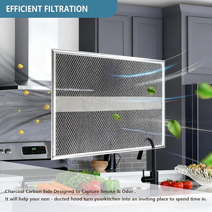 S99010308 WB02X10707 Range Hood Charcoal Filter Compatible with Broan Nu-Tone BPSF30 QS WS And GE WB02X10707 S-ears NON-Ducted Carbon Replacement Filters Range Hood Filter Size 10.8" X 13.3" 2 Pack