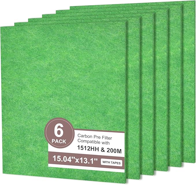 [Toxin Absorber] Activated Carbon Pre-filters Compatible with Coway Airmega AP-1512HH & 200M Air Purifier, Remove Odor, VOCs Eliminator, Fresh Air, Include 12 Self-Stick Strips, Green 6-Pack