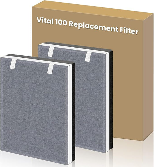 2 Pack Vital 100 Replacement Filter for Levoit Vital 100 Air Purifier, 3-in-1 H13 HEPA High-Efficiency Activated Carbon for Home Large Room, Part Vital 100-RF