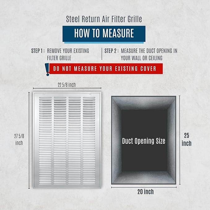 [4 Pack] Fits 20x25 Duct Opening | Steel Return Air Filter Grille by Handua [Fixed Hinged] Vent Cover Grill for Sidewall and Ceiling | White | Outer Dimensions: 22 5/8"W X 27 5/8"H