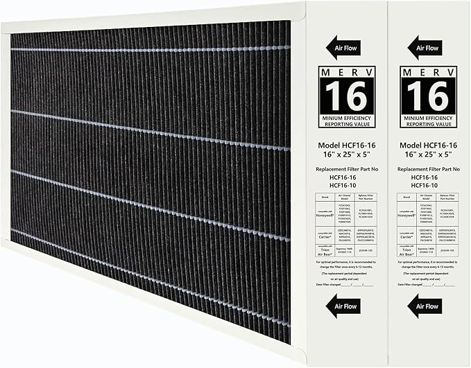 2 Pack X6672 16x25x5 MERV 16 Filter Compatible with Lennox 6672, HCC16-28 Healthy Climate Clean MERV 16 Home Furnace Filter for HVAC System, Part Number HCF16-16, HCF16-10