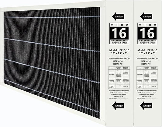 2 Pack X6672 16x25x5 MERV 16 Filter Compatible with Lennox 6672, HCC16-28 Healthy Climate Clean MERV 16 Home Furnace Filter for HVAC System, Part Number HCF16-16, HCF16-10