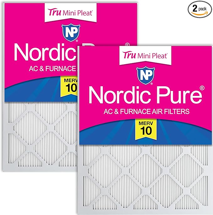 Nordic Pure 18x25x1 (Actual Size: 17 1/2 x 24 1/2 x 3/4) Tru Mini Pleat MERV 10 AC Furnace Air Filters – 2.5X More Media for Longer-Lasting, High-Efficiency Filtration - 2 Pack