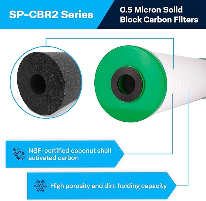 SpiroPure SP-CBR2-20BB 20x4.5 0.5 Micron NSF Certified Coconut Shell Carbon Block Water Filter Cartridge CBC20-BB 155312-43 SMCB-4520 (Case of 4)