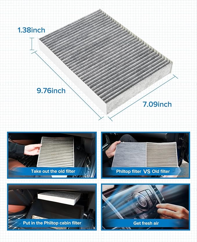 PHILTOP Cabin Air Filter w/Activated Carbon, Compatible with CF11854 Nissan Rogue 2014-2020, Rogue Sport 2017-2022, Carbon Filter Up Dust Pollen Odor