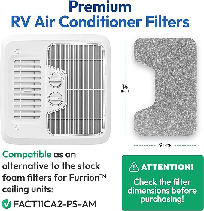 Premium RV AC Filter - Triple-Stage Replacement RV Filters Compatible w/Furrion Chill Air Conditioner FACT11CA-PS - 9"x14" AC Filters for Camper, Motorhome, Travel Trailer, Fifth Wheel - 1 Filter