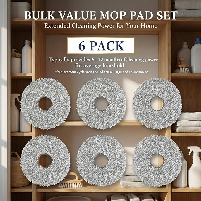 6-Pack Microfiber Mop Pads Compatible for Dreame L10s Ultra/ L10s Ultra Gen 2/ L10s Pro Ultra Heat/ L20 Ultra/ L40 Ultra Gen 2/ L40s Ultra CE/ L50 Ultra/ X40 Ultra / X50 Ultra/GoVac 508/400 Parts