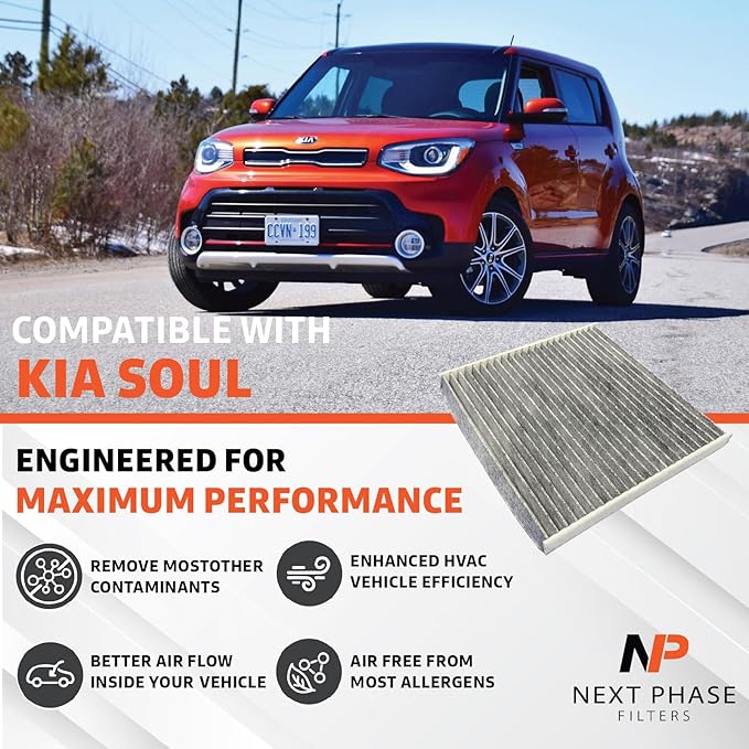 Cabin Air Filter Replacement - Made in USA - Compatible with 2014-2019 Kia Soul 1.6L & 2.0L, 2015-2020 Soul EV Electric - Replaces 97133B2000, 971332B000 *PARTICULATE VERSION is NP38208*