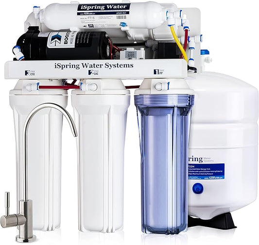iSpring RCC100P High Capacity 5-Stage Under Sink Water Filter Reverse Osmosis RO Drinking Water Filtration System, 100 GPD Performance-boosted, Patented Top-Mounted Faucet Design for Easy Installation