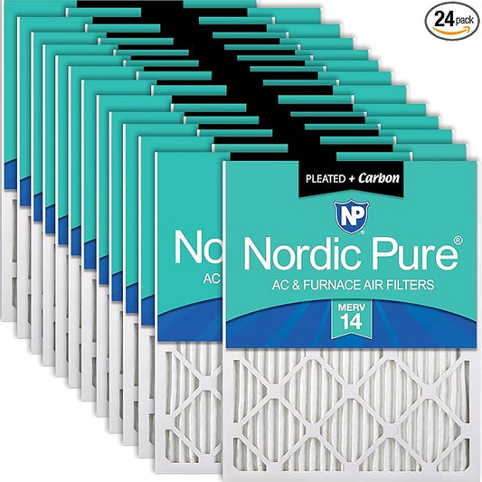 Nordic Pure 16x25x1 (Actual Size: 15 1/2 x 24 1/2 x 3/4) Pleated Air Filters MERV 14 Plus Carbon 24 Pack