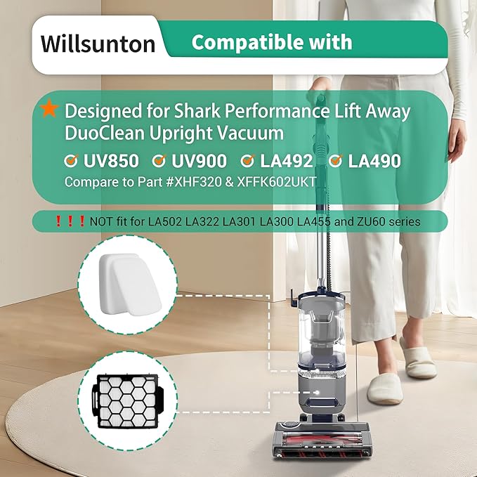 UV900 UV850 Filters Replacement for Shark UV850 UV900 LA490 LA492 Rotator Lift-Away ADV DuoClean PowerFins Upright Vacuum, Compare to Part #XHF320 & XFFK602UKT, 1 HEPA Filter and 2 Foam & Felt Filters