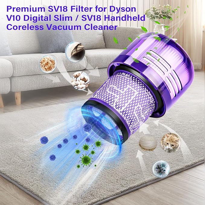V9 SV18 Filter Replacement for Dyson Digital Slim SV18 Spare & V9 Motorbar Cordless Vacuum, Part No. 970612-01 for Dy-son V9 Filter, 4 Pack