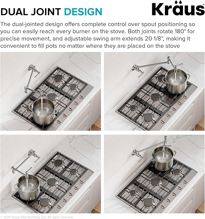KRAUS Allyn Pot Filler Faucet with Retractable Arm, Wall Mount Kitchen Faucet, Pot Filler for Stove in Spot-Free Brushed Brass, KPF-5002SFS