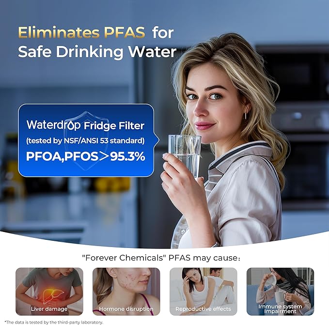 Waterdrop Plus UKF8001 NSF 401, 53 Certified Refrigerator Water Filter, 𝐑𝐞𝐝𝐮𝐜𝐞 𝐏𝐅𝐀𝐒, Replacement for Whirlpool® Everydrop® Filter 4, EDR4RXD1, Maytag® UKF8001AXX (Package May Vary)