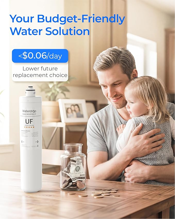 Waterdrop RF15W-UF 0.01 Micron Water Filter, Reduces Lead, Chlorine, Bad Taste & Odor, 19K Gallons High Capacity, Replacement for Waterdrop Under Sink Water Filtration System, White