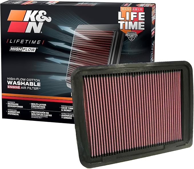 K&N High-Flow Original Lifetime Engine Air Filter: Increase Power: Premium, Washable: Compatible with V4 2.7L 2005-2023 TOYOTA: Tacoma, 33-2306