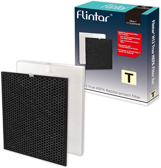 Flintar HR900 Replacement Filter T, Compatible with Winix HR900 Air Purifier, H13 Grade Filtration and Activated Carbon Filter, Part Number 1712-0093-00, 1-Pack