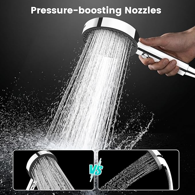 Filtered Shower Head with Handheld, High Pressure 4 Spray Mode Showerhead with Filters, Water Softener Beads for Hard Water with ON/OFF Switch for Pets (Chromium Silver, 5 Inch Panel)