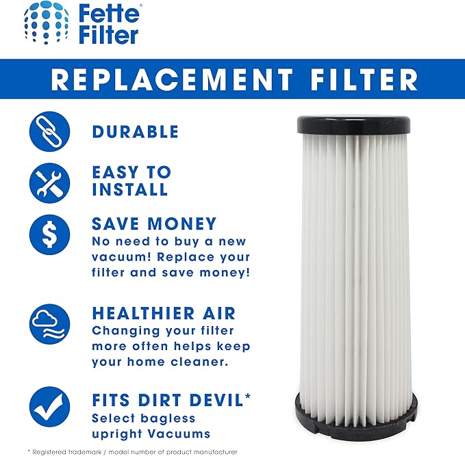 Fette Filter - Vacuum HEPA Filter Compatible with Dirt Devil F1 (F-1) Compare to Part # 3JC0280000, 3-JC0280-000 & 2JC0280000, 2-JC0280-000 (Pack of 3)