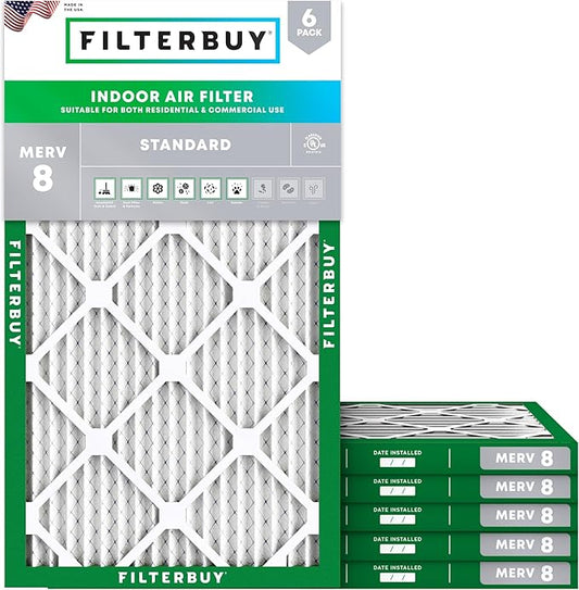 Filterbuy 15x30x1 Air Filter MERV 8 Essential Dust & Allergy Defense (6-Pack), Electrostatic Pleated HVAC AC Furnace Filters Replacement (Actual Size: 14.50 x 29.50 x 0.75)