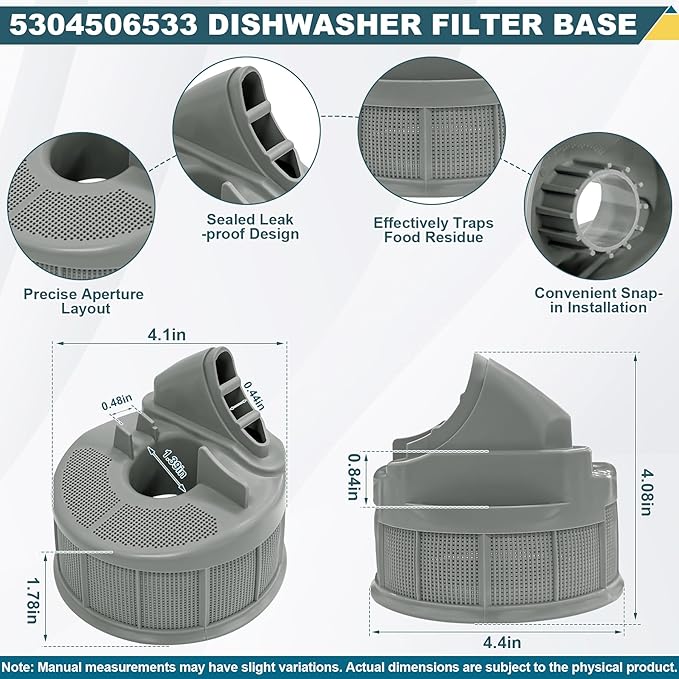 5304506533 Dishwasher Filter Base Compatible With Frigidaire Dishwasher Filter Replaces 154252201 154252301 154252302 154332601 154332602 154758901 154775401 154775402 154776101 AP6036343 4456343