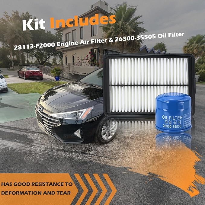 Kefly 28113-F2000 Engine Air Filter & 26300-35505 Oil Filter Fits for 2017-2020 Hyundai Elantra, 2018-2022 Kona, 2019-2023 Kia Forte, 2020-2023 Forte5, 2020-2022 Soul