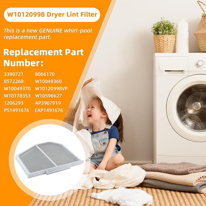 2 Pack W10120998 8066170 Dryer Lint Screen Filter Replacement Part by AMI PARTS - Compatible with Whirlpool, Kenmore, Roper & Sears Dryers