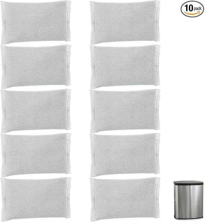 10 Pack (1.2Pounds) Activated Charcoal Odor Absorber Filter Refills for iTouchless Trash Cans. Trash Can Odor Filter-Charcoal Odor Absorbing Bags, Each 4-Pack Fits an 8-gallon or Larger Trash Can