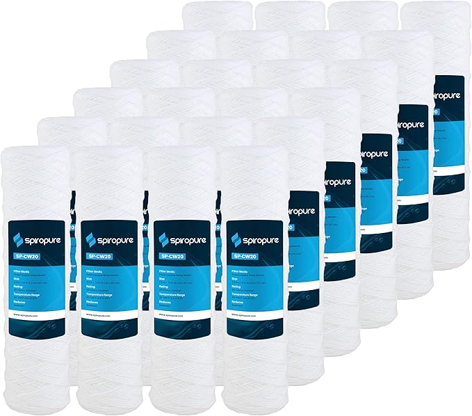 SpiroPure SP-CW20 10x2.5 20 Micron String-Wound Polypropylene Sediment Water Filter Cartridge SWC-25-1020 (Case of 24)