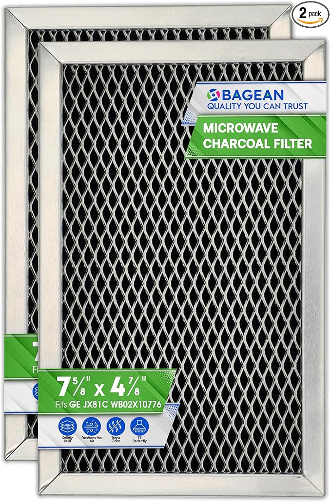 Microwave Filter Replacement 7.68" x 4.85" JX81C WB02X10776 GE Microwave Charcoal Filter - Also Fits LG Kenmore Carbon Filter - Freshens and Filters Kitchen Air in Over the Range Oven Vent Fan 2-Pack
