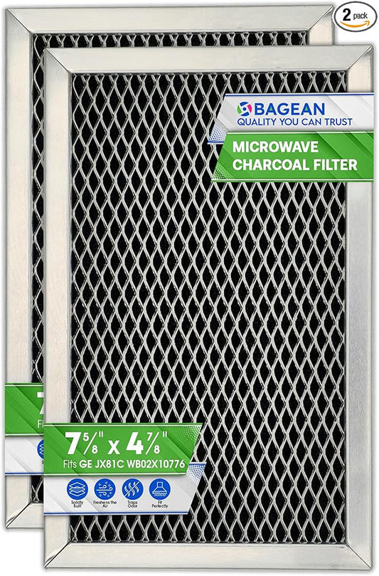 Microwave Filter Replacement 7.68" x 4.85" JX81C WB02X10776 GE Microwave Charcoal Filter - Also Fits LG Kenmore Carbon Filter - Freshens and Filters Kitchen Air in Over the Range Oven Vent Fan 2-Pack